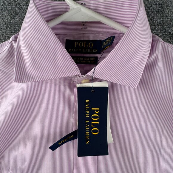 NWT Polo Ralph Lauren Pink Striped Classic Fit Easy Care Cotton Stretch 15 32/33 - Picture 7 of 15